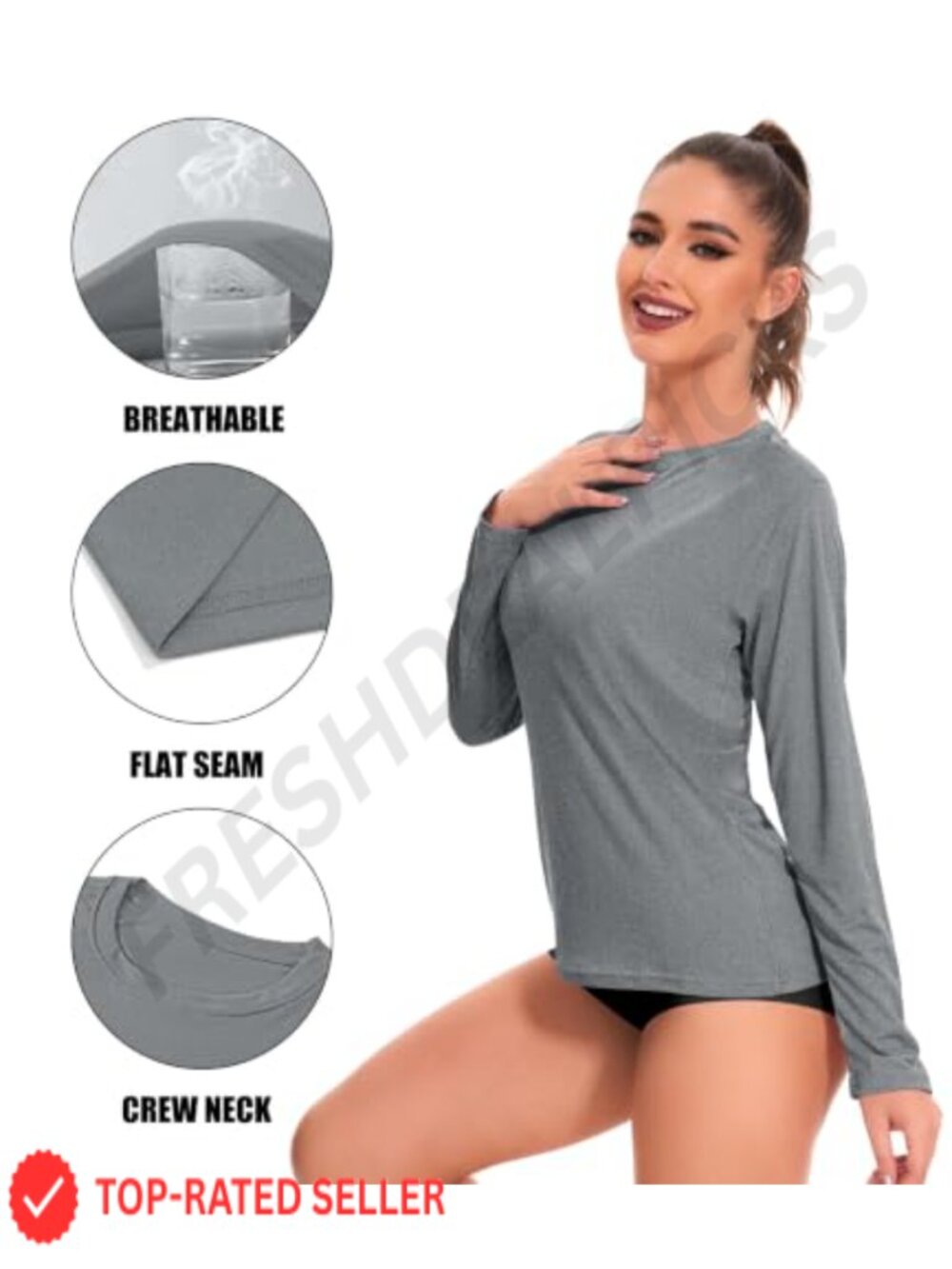 6 Pack Women's Long Sleeve Dry Fit UPF 50+ Rash Guard Sun Protection Swim Tee - Picture 4 of 5